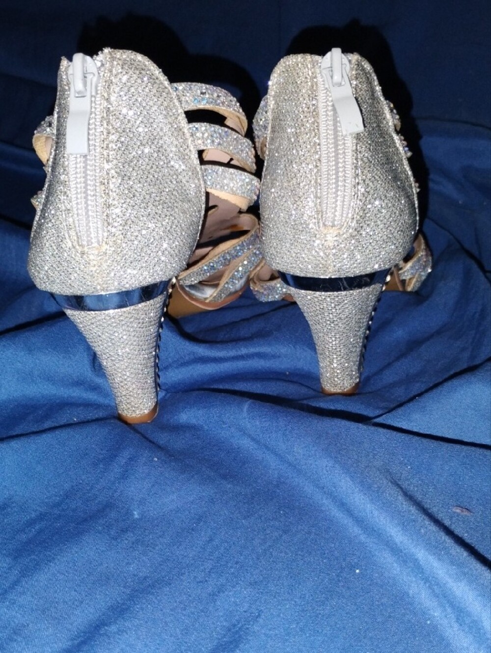 Silver Rhinestone Strappy High Heels - Picture 3 of 5